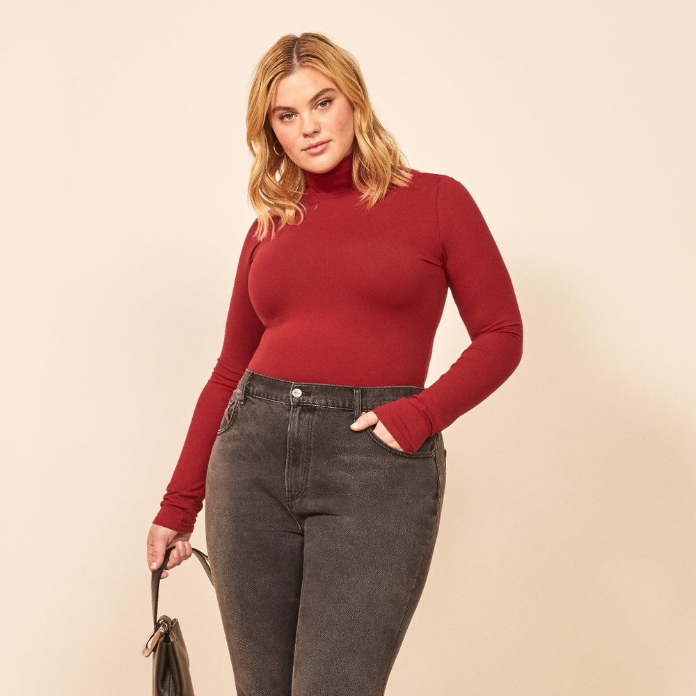 Reformation Navia Red Long Sleeve Bodysuit